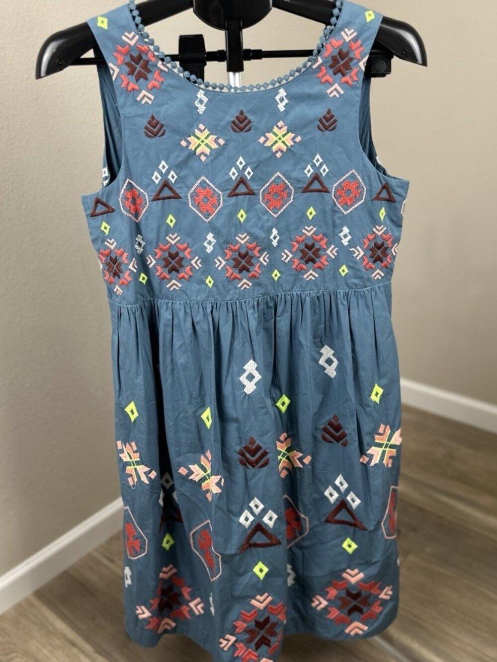 Anthropologie Women’s S Blue Cotton Embroidered Sleeveless Fit & Flare Dress
